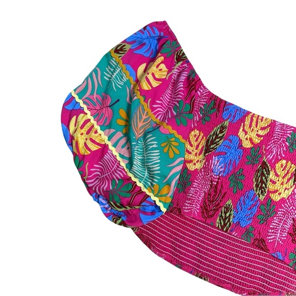 Sugarlips Marina Fuchsia Pink Tropical Smocked Crop Top Plus Size 2x - Picture 8 of 9